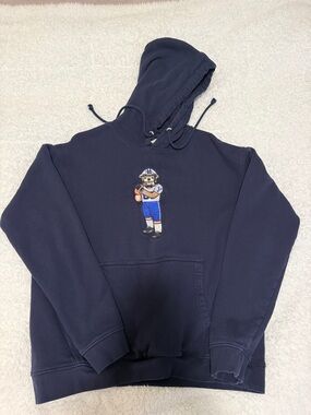 Yale University Navy Hoodie with Embroidered Football Player, Size L